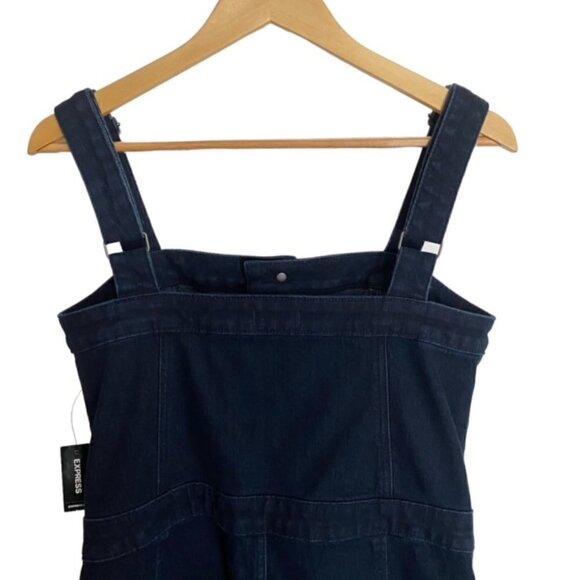 NWT Express Button Front Dark Wash Overalls 10 - Picture 8 of 9